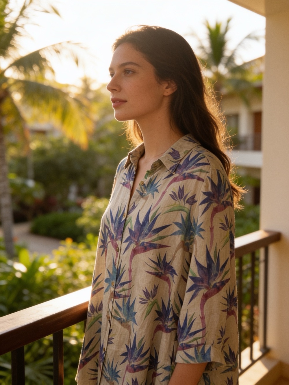 iLinen Lifestyle Linen Floral Print Shirt - Blue/Purple/Green XL